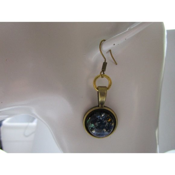 Bronze nickel free blue gold galaxy earrings - stainless steel nickel free hook - Picture 7 of 9